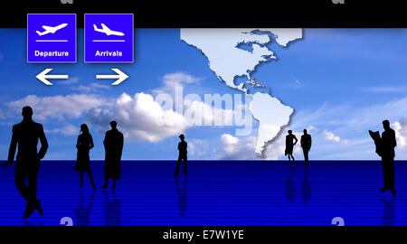 Aeroporto stilizzata ufficio con sagome di persone - un viaggio e business illustrazione concettuale Foto Stock