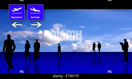Aeroporto stilizzata ufficio con sagome di persone - un viaggio e business illustrazione concettuale Foto Stock