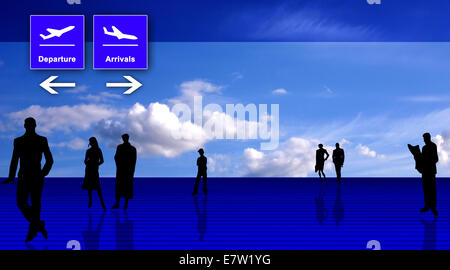 Aeroporto stilizzata ufficio con sagome di persone - un viaggio e business illustrazione concettuale Foto Stock