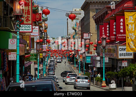 Decorazioni Street, Chinatown, Grant Avenue, San Francisco, California, Stati Uniti d'America Foto Stock