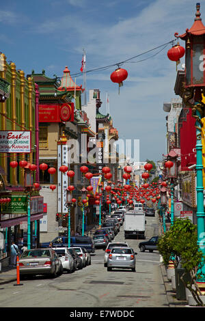 Decorazioni Street, Chinatown, Grant Avenue, San Francisco, California, Stati Uniti d'America Foto Stock