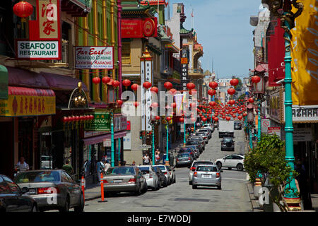 Decorazioni Street, Chinatown, Grant Avenue, San Francisco, California, Stati Uniti d'America Foto Stock