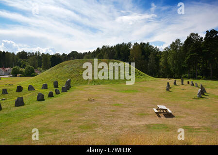 Tumulo e nave di pietra a forma di sepolture, Anundshög, Vasteras, Svezia 140812 62042 Foto Stock