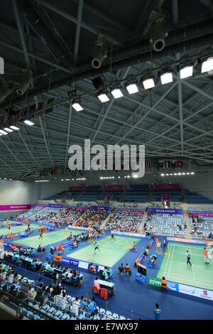 Incheon, Corea del Sud. Xxv Sep, 2014. Vista generale Badminton : Donne Singoli a Gyeyang palestra durante il 2014 Incheon giochi asiatici in Incheon, Corea del Sud . Credito: Giovanni Osada AFLO/sport/Alamy Live News Foto Stock