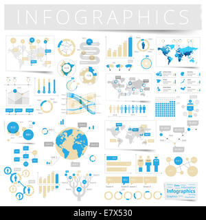 Infographics con icone dati, mappa Mondo grafici ed elementi di design. Foto Stock