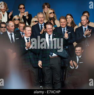 Gleneagles, Auchterarder, Perthshire Scozia. Xxv Sep, 2014. La Ryder Cup. Phil Mickelson [USA] viene introdotto durante la cerimonia di apertura. Credito: Azione Sport Plus/Alamy Live News Foto Stock