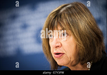 Bruxelles, BXL, Belgio. 26 Sep, 2014. Membro tedesco del parlamento europeo ( MEP ), Rebecca Harms, che ha volato ieri a Mosca per osservare la prova oggi stesso per accuse di spionaggio del pilota ucraino Nadiya Savchenko - ieri è stato negato l'ingresso in Russia, nonostante i titolari di un passaporto diplomatico. Dopo tre ore di attesa in aeroporto di Mosca aveva detto che lei era un ''indesiderabile'' persona in Russia e che la sua voce sarebbe un ''atto criminale''. Credito: ZUMA Press, Inc./Alamy Live News Foto Stock