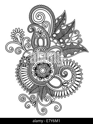 Mano disegna una linea arte ornate design floreale Foto Stock