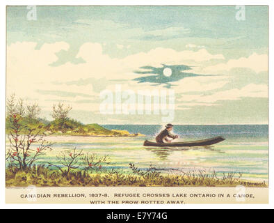 Questa illustrazione del 1898 di Conant raffigura l'attraversamento del lago Ontario in canoa, sottolineando le sfide dei viaggi all'inizio del XX secolo in Nord America e la bellezza naturale della regione. Foto Stock