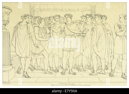 Illustrazione tratta dal lavoro DI HOWARD (1828-33), raffigurante una scena del "Timon di Atene" di Shakespeare. Questa immagine accompagna il testo, fornendo un'interpretazione visiva di un momento chiave del gioco. Foto Stock