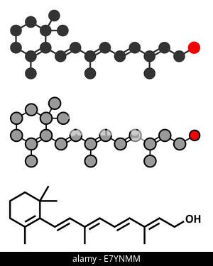 La vitamina A (retinolo) molecola. Stilizzata 2D rendering e tradizionale formula scheletrico. Foto Stock