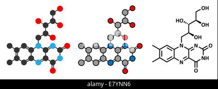 Vitamina B2 (riboflavina) molecola. Stilizzata 2D rendering e tradizionale formula scheletrico. Foto Stock