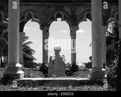 Statua femminile in un chiostro in monocromia Foto Stock