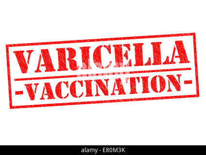 Vaccinazione varicella rosso timbro di gomma su uno sfondo bianco. Foto Stock