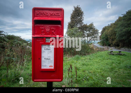 Red Royal Mail casella postale in posizione rurale, Wales, Regno Unito. Foto Stock