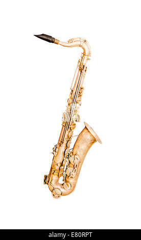 Sax tenore golden sassofono isolato su bianco Foto Stock