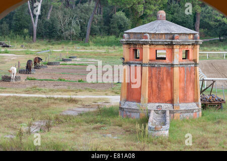 Antico edificio abbeveratoi per i cavalli in un agriturismo in Toscana, Italia Foto Stock