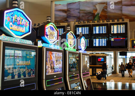 Nevada,Las Vegas,McCarran International Airport,LAS,terminal,gate,interior,slot machine,gioco d'azzardo,visitatori viaggi turismo turistico Foto Stock