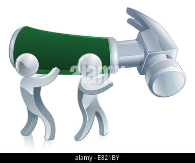 In costruzione uomini illustrazione di due figure tenendo in mano un martello gigante Foto Stock