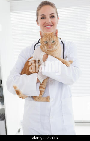 Vet tenendo un adorabile cat Foto Stock