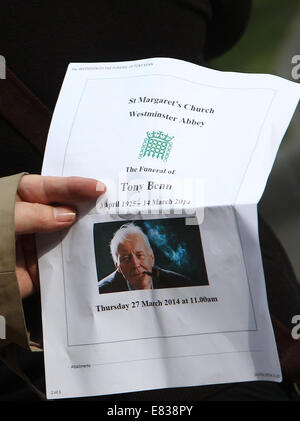 Il funerale di Anthony Benn, secondo il visconte Stansgate, a Santa Margherita la chiesa nel centro di Londra con: atmosfera dove: Londra, Regno Unito quando: 27 Mar 2014 Foto Stock