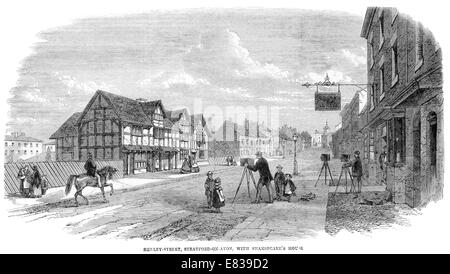 William Shakespeare casa Shakspeare Henley Street Stratford on Avon 1868 Foto Stock