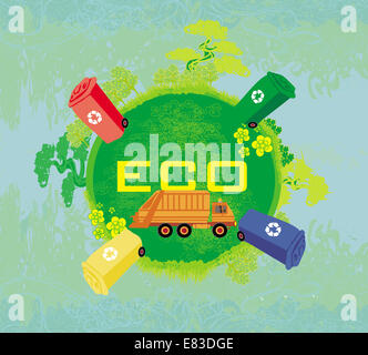 Scheda ecologia design, la segregazione di immondizia Foto Stock
