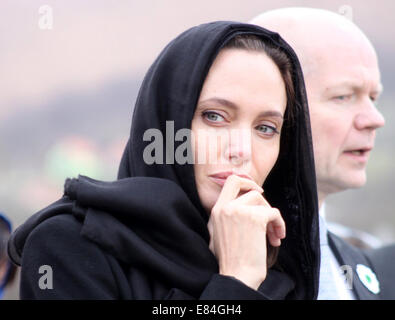 Angelina Jolie e primo segretario di Stato, William Hague Visita il Memorial Center di Potocari. L'attrice, un inviato speciale dell'Alto Commissario delle Nazioni Unite per i rifugiati, si è incontrato con il Sig. Aia presso i suoi uffici a Londra questa mattina prima della coppia è volato in Bosnia ed Erzegovina per una missione umanitaria. Dotato di: Angelina Jolie,Primo Segretario di Stato,William Hague dove: Srenernica, Bosnia e Erzegovina quando: 28 Mar 2014 Foto Stock