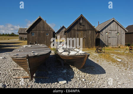 Il villaggio di pescatori Helgumannen vicino Langhammars su Fårö, Gotland, Svezia e Scandinavia Foto Stock