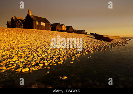 Il villaggio di pescatori Helgumannen presso sunrise vicino Langhammars su Fårö, Gotland, Svezia e Scandinavia Foto Stock