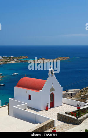 Cappella nei pressi di Platis Gialos, Mykonos, Cicladi Grecia Foto Stock