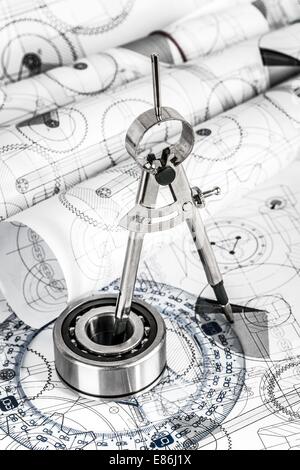 Disegni tecnici con il cuscinetto Foto Stock
