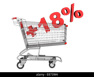 Carrello con plus 18 segno di percentuale isolati su sfondo bianco Foto Stock