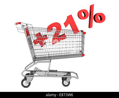 Carrello con più 21 segno di percentuale isolati su sfondo bianco Foto Stock