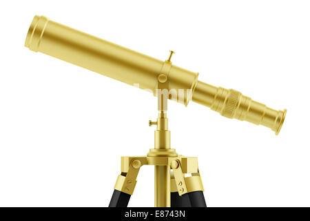 Golden telescopio su treppiede isolati su sfondo bianco Foto Stock