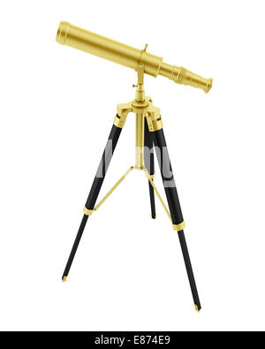 Golden telescopio su treppiede isolati su sfondo bianco Foto Stock