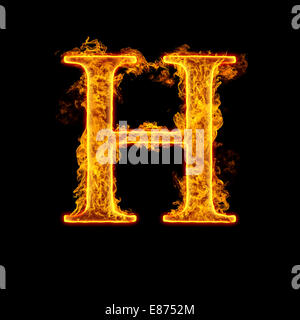 Fire alfabeto lettera H isolati su sfondo nero. Foto Stock