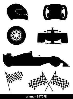 Silhouette nera racing set di icone illustrazione isolati su sfondo bianco Foto Stock