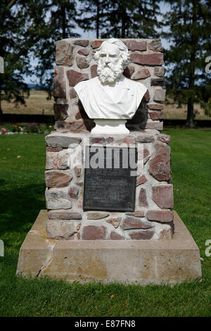 Busto di Henry Wadsworth Longfellow, Grand-Pré National Historic Site, Nova Scotia, Cananda Foto Stock