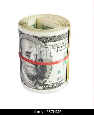 Soldi in rotolo isolato su sfondo bianco Foto Stock
