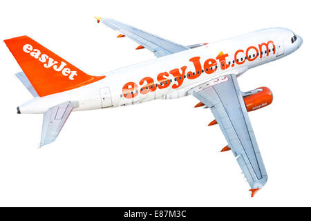 EasyJet aereo aereo Airbus A319-111 A 319 111. Ritaglio cut-out isolato su uno sfondo bianco. Piano reale. Non è un giocattolo modello. Foto Stock