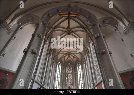 Volta a crociera del Ritterkapelle, cavaliere del cappella in stile neo gotico del XVI secolo e restaurato nel XIX secolo, ad Hassfurt Foto Stock