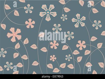 Illustrazione Vettoriale di funky fiori in stile retrò su sfondo scuro. Configurazione astratta. Illustrazione Vettoriale