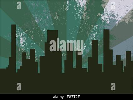 Illustrazione Vettoriale della città di notte sullo sfondo verde Illustrazione Vettoriale