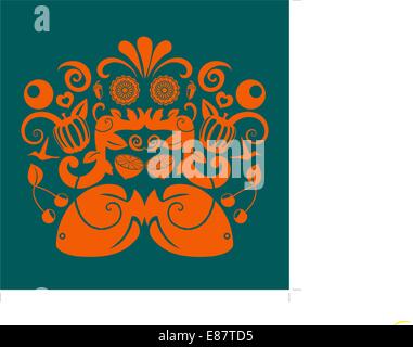 Illustrazione Vettoriale di diversi oggetti di colore arancione grupped in uno sfondo astratto. Illustrazione Vettoriale