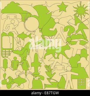 Illustrazione di vettore di oggetti diversi grupped in uno sfondo astratto Illustrazione Vettoriale