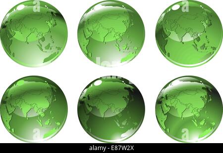 Illustrazione Vettoriale di green globe le icone con i diversi paesi. Illustrazione Vettoriale