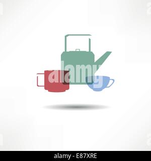 Teiera e tazze Illustrazione Vettoriale