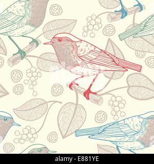 Vector seamless pattern con uccelli e bacche Illustrazione Vettoriale
