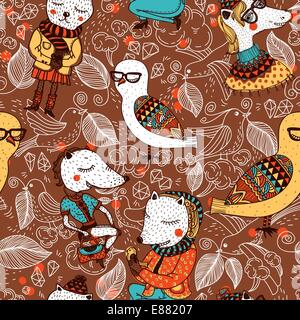 Vector seamless pattern con simpatici animali divertenti Illustrazione Vettoriale